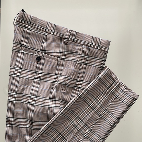 Men’s Brown Check Skinny Fit Trousers - Picture 1 of 5